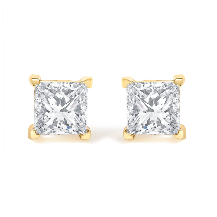 IGI Certified 3/8 Cttw Princess-Cut Square Diamond 4-Prong Solitaire Stud Earrings in 14K Yellow Gold (L-M Color, I1-I2 Clarity)