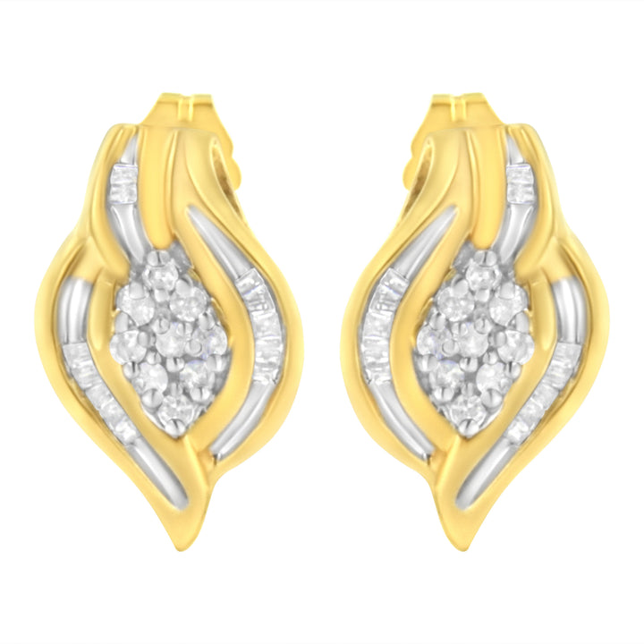 10K Yellow Gold 1/3 cttw Round-Cut Diamond Cluster and Swirl Stud Earrings (J-K Clarity, I2-I3 Color)
