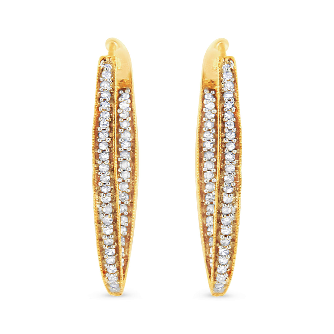 10K Yellow Gold 1/2 Cttw Round-Cut Diamond Modern Hoop Earrings (I-J Color, I2-I3 Clarity)
