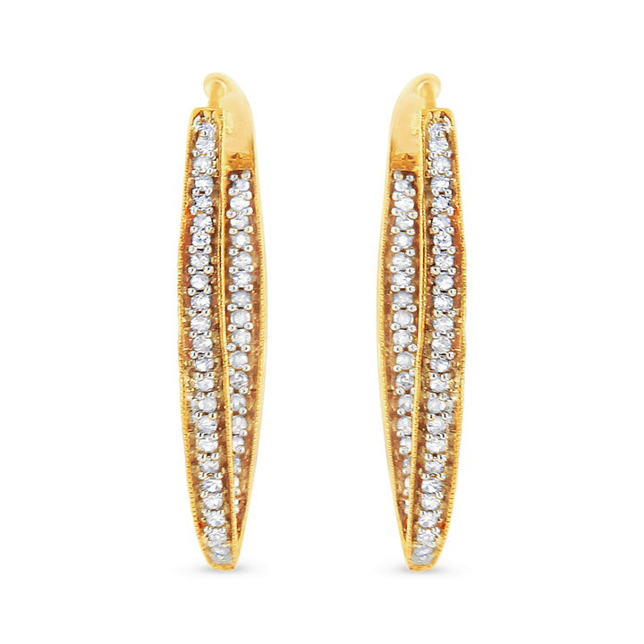 10K Yellow Gold 1/2 Cttw Round-Cut Diamond Modern Hoop Earrings (I-J Color, I2-I3 Clarity)