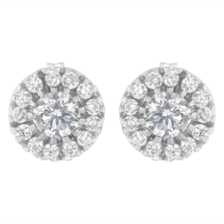 14k White Gold 1 cttw Diamond Halo Stud Earrings (I-J Clarity, I1-I2 Color)