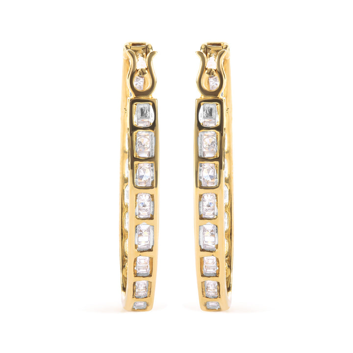 10K Yellow Gold 1.00 Cttw Round and Baguette-Cut Diamond U-Hoop Earrings (H-I Color, SI2-I1 Clarity)