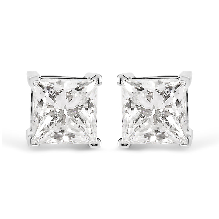 14K White Gold 1 1/2 Cttw Clarity Enhanced Princess Cut Diamond Solitaire Stud Earrings (I-J Color, I1-I2 Clarity)