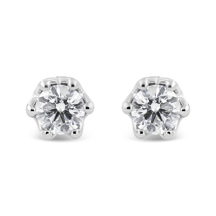 14K White Gold 1/2 Cttw Round Diamond Crown Stud Earring (I-J Color, I1-I2 Clarity)