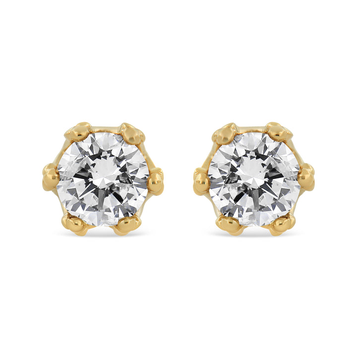 14K Yellow Gold 2.0 Cttw Round Diamond Crown Stud Earrings (I-J Color, I1-I2 Clarity)