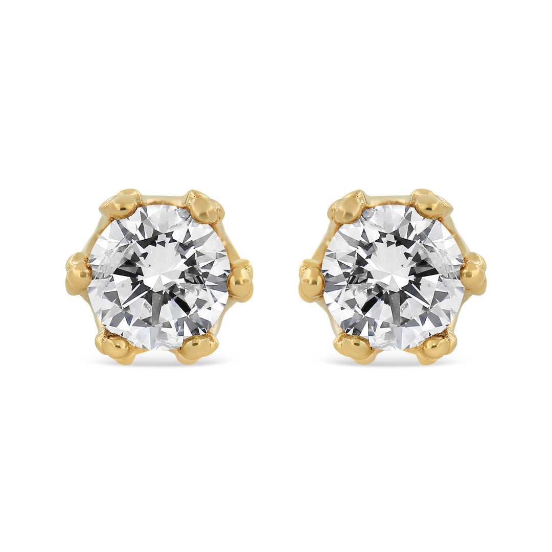 14K White Gold 1/2 Cttw Round Diamond Crown Stud Earring (I-J Color, I1-I2 Clarity)