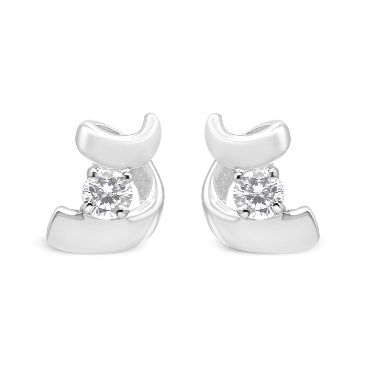 10K White Gold 1/10 Cttw Round Brilliant-Cut Diamond Espira Swirls Solitaire Push Back Stud Earrings (I-J Color, I1-I2 Clarity)