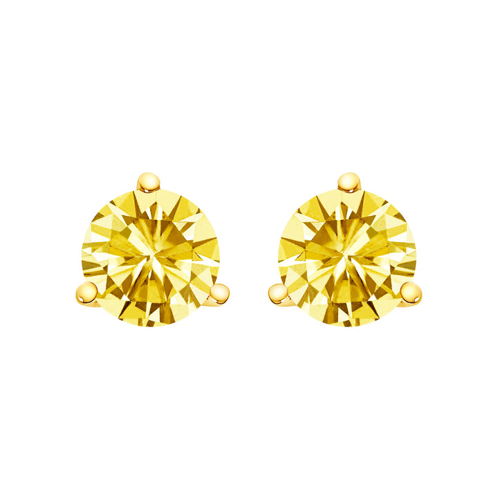14K White Gold 3-Prong Martini Set 1.0 Cttw Yellow Lab Grown Diamond Solitaire Stud Earrings
