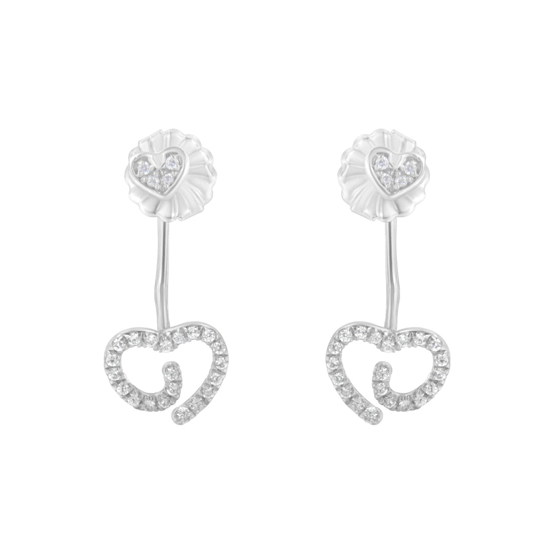 .925 Sterling Silver 1/4 Cttw Diamond Swirl Heart Front/Back Earrings (I-J Color, I2-I3 Clarity)