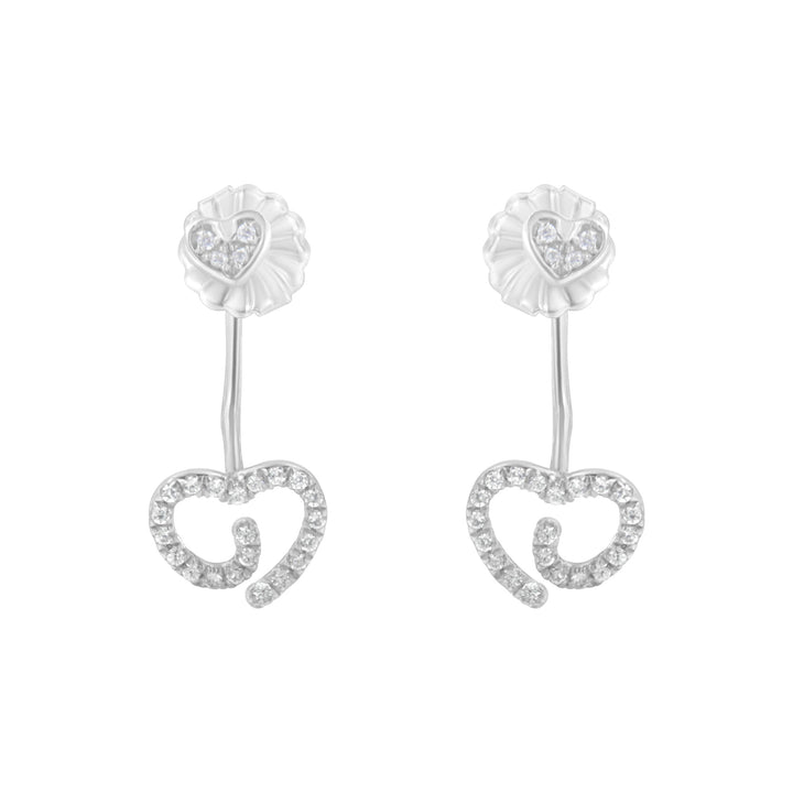 .925 Sterling Silver 1/4 Cttw Diamond Swirl Heart Front/Back Earrings (I-J Color, I2-I3 Clarity)