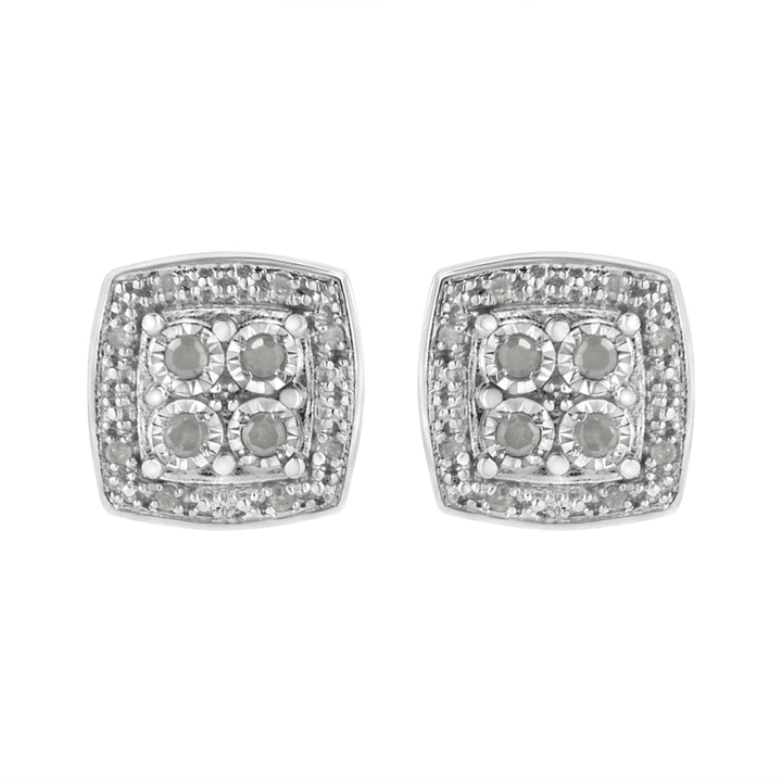 .925 Sterling Silver 1/4 cttw Round Cut Diamond Square Shape Milgrain Stud Earrings (I-J Color, I3 Clarity)