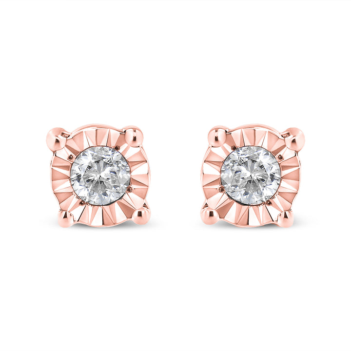 10K Yellow Gold Plated .925 Sterling Silver 1/10 Cttw Round Brilliant-Cut Diamond Miracle-Set Stud Earrings (J-K Color, I3 Clarity)