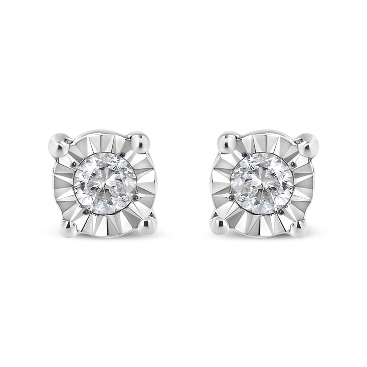 10K Yellow Gold Plated .925 Sterling Silver 1/10 Cttw Round Brilliant-Cut Diamond Miracle-Set Stud Earrings (J-K Color, I3 Clarity)