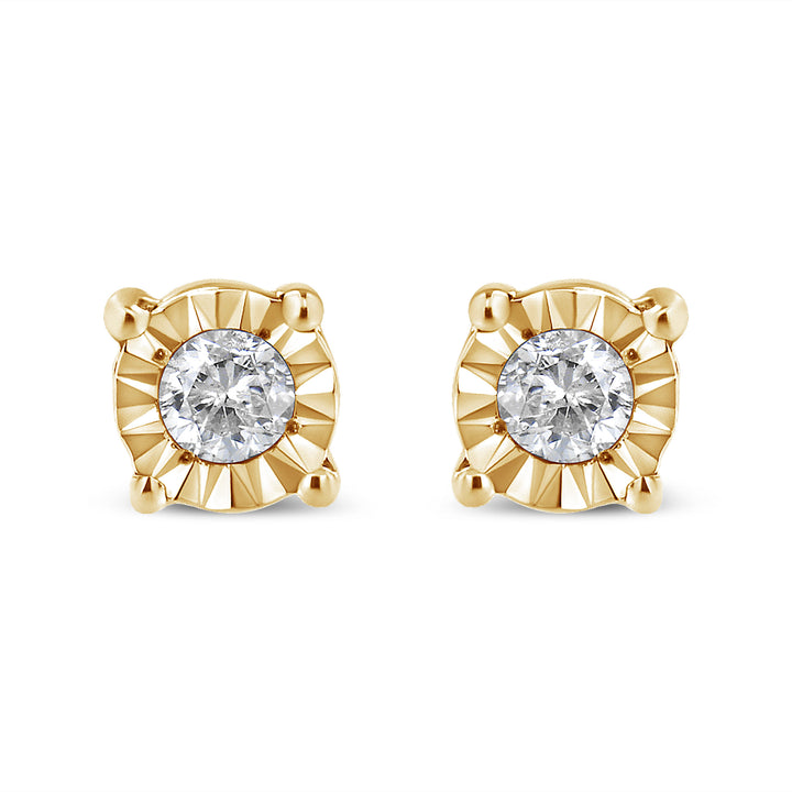 10K Yellow Gold Plated .925 Sterling Silver 1/10 Cttw Round Brilliant-Cut Diamond Miracle-Set Stud Earrings (J-K Color, I3 Clarity)