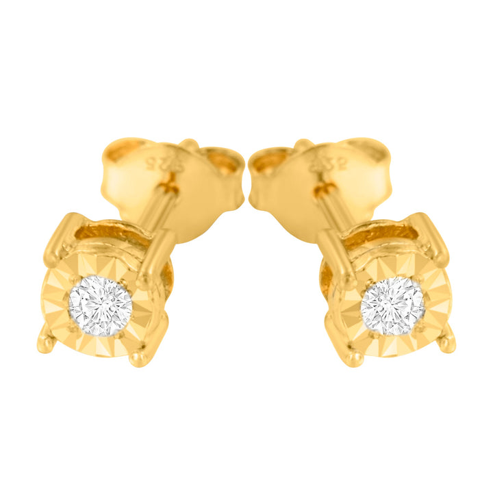 10K Yellow Gold Plated .925 Sterling Silver 1/10 Cttw Round Brilliant-Cut Diamond Miracle-Set Stud Earrings (J-K Color, I3 Clarity)