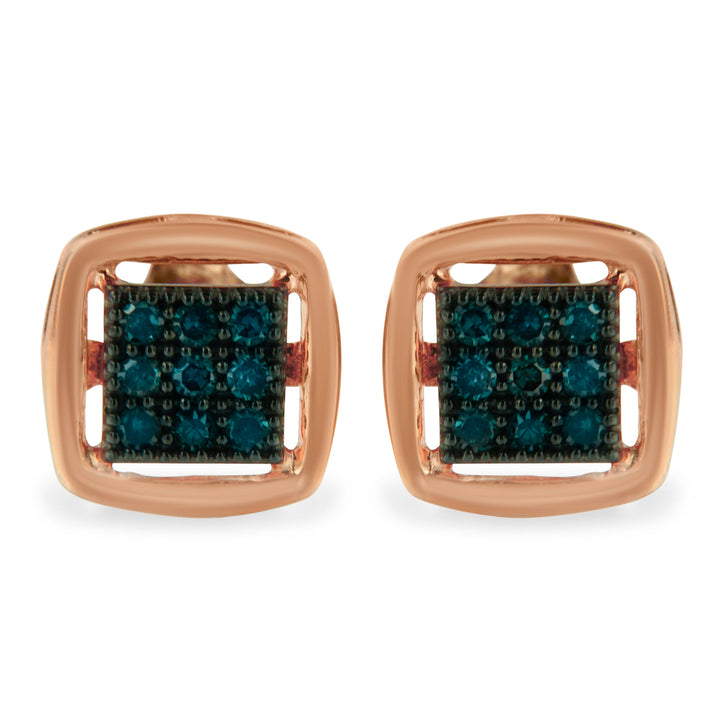 Rose Plated Sterling Silver Rose Cut Treated Diamond Stud Earring (0.25 cttw, Blue Color, I2-I3 Clarity)