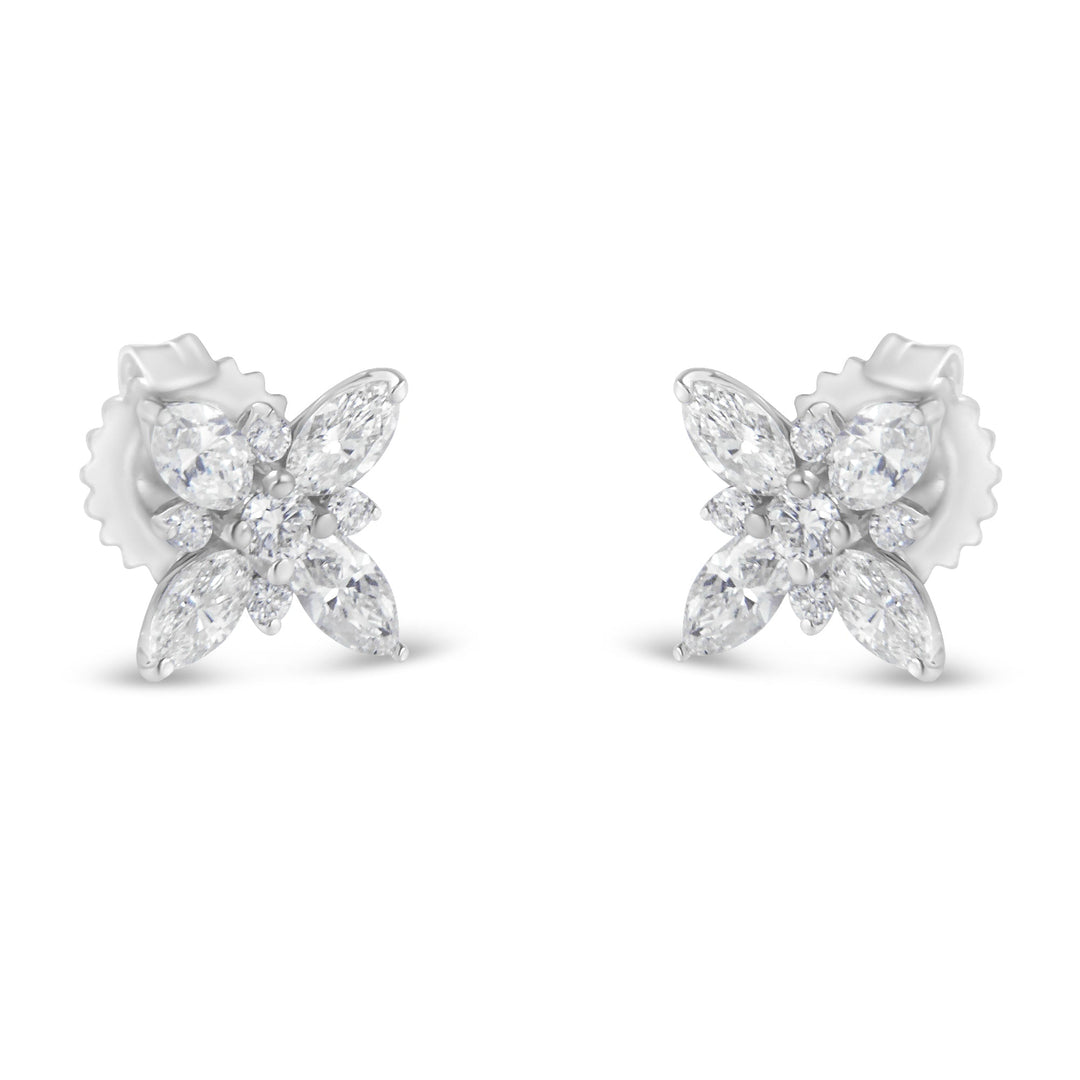 14K White Gold Marquise Diamond Flower Stud Earring (1.00 cttw, H-I Color, SI1-SI2 Clarity)