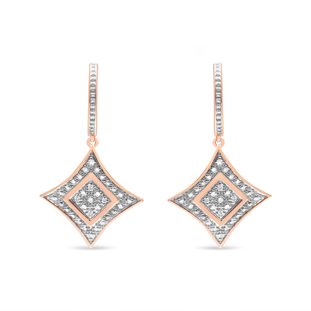 14K Rose Gold Plated .925 Sterling Silver Round-Cut Diamond Accent Dangle Rhombus Earrings (H-I Color, I2-I3 Clarity)