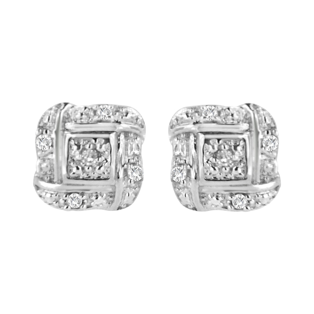 .925 Sterling Silver Round-Cut Diamond Accent Swirl Square Knot Stud Earrings (H-I Color, I2-I3 Clarity)