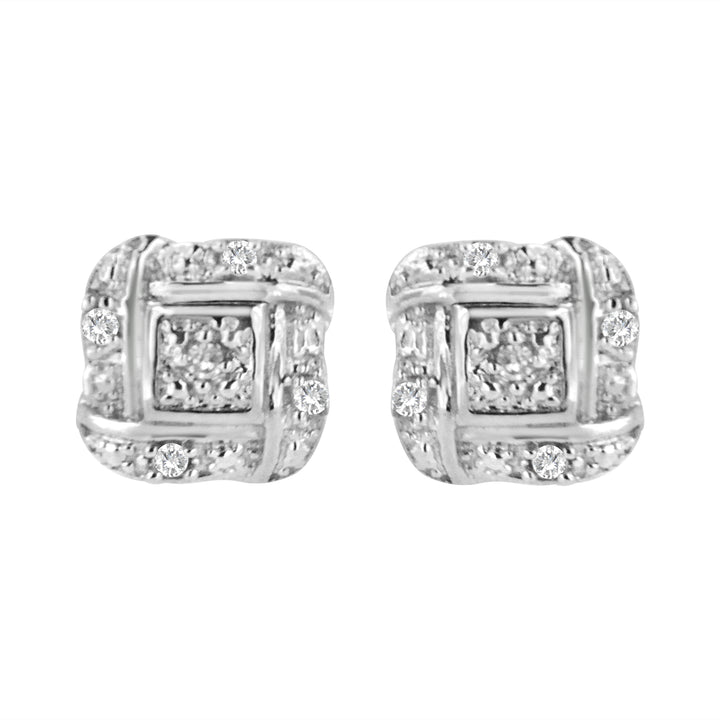 .925 Sterling Silver Round-Cut Diamond Accent Swirl Square Knot Stud Earrings (H-I Color, I2-I3 Clarity)