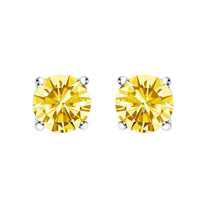 14K White Gold 1.0 Cttw Lab Grown Yellow Diamond Solitaire Stud Earrings (Yellow Color, VS2-SI1 Clarity)