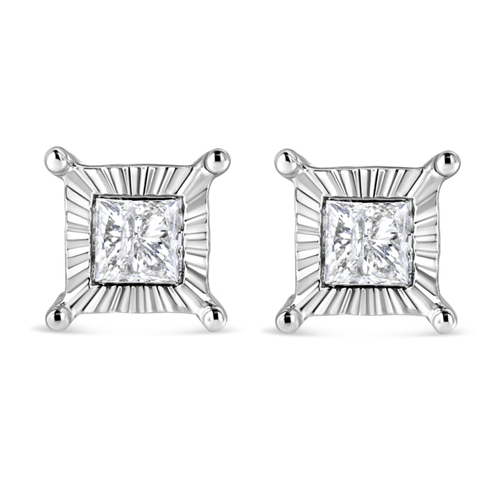 .925 Sterling Silver 1.0 Cttw Miracle Set Princess-cut Diamond Solitaire Stud Earrings (H-I Color, I2-I3 Clarity)