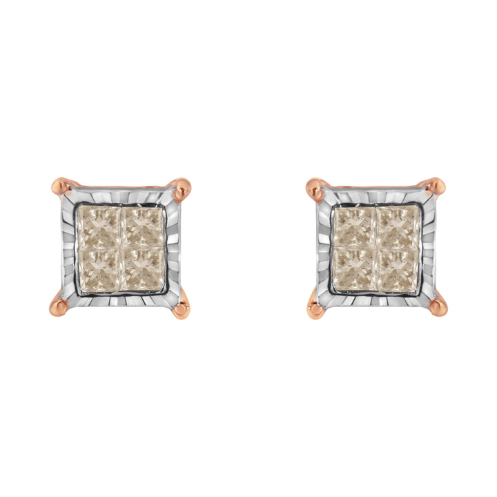 10K Two-Toned Princess-Cut Composite Diamond Stud Earrings (1/2 cttw, J-K Color, I1-I2 Clarity)