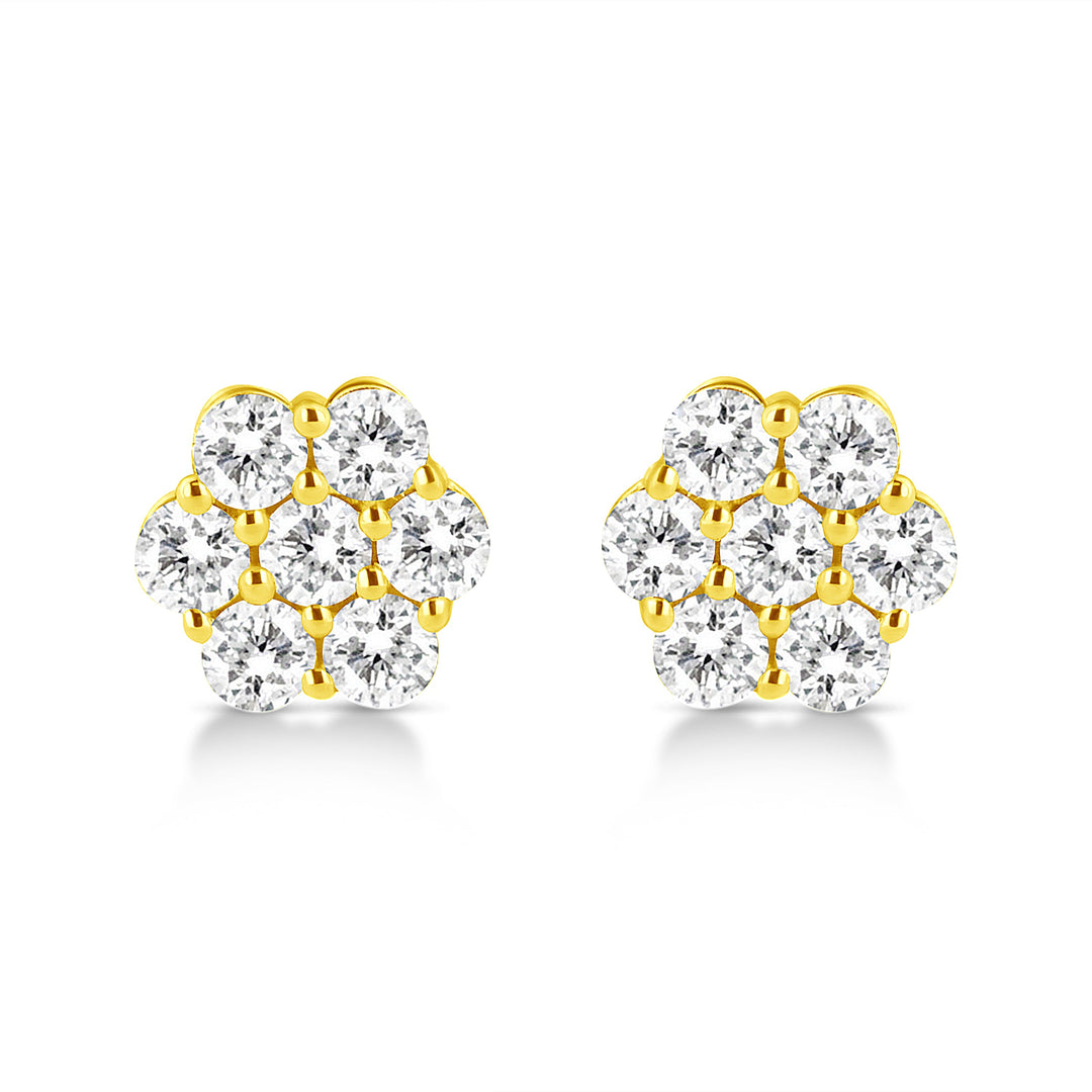 14K Yellow Gold 1/2 Cttw Brilliant Round Cut Diamond Floral Cluster Stud Earrings with Pushbacks (J-K Color, VS2-SI1 Clarity)