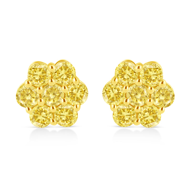 .925 Sterling Silver 1/4 Cttw Treated Yellow Diamond Floral Stud Earrings (Yellow Color, I1-I2 Clarity)