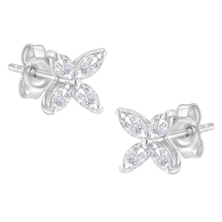 14K White Gold 1/2 Cttw Marquise Diamond 8 Stone Floral Leaf Stud Earrings (H-I Color, SI1-SI2 Clarity)