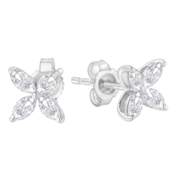 14K White Gold 1/2 Cttw Marquise Diamond 8 Stone Floral Leaf Stud Earrings (H-I Color, SI1-SI2 Clarity)