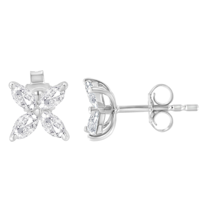 14K White Gold 1/2 Cttw Marquise Diamond 8 Stone Floral Leaf Stud Earrings (H-I Color, SI1-SI2 Clarity)
