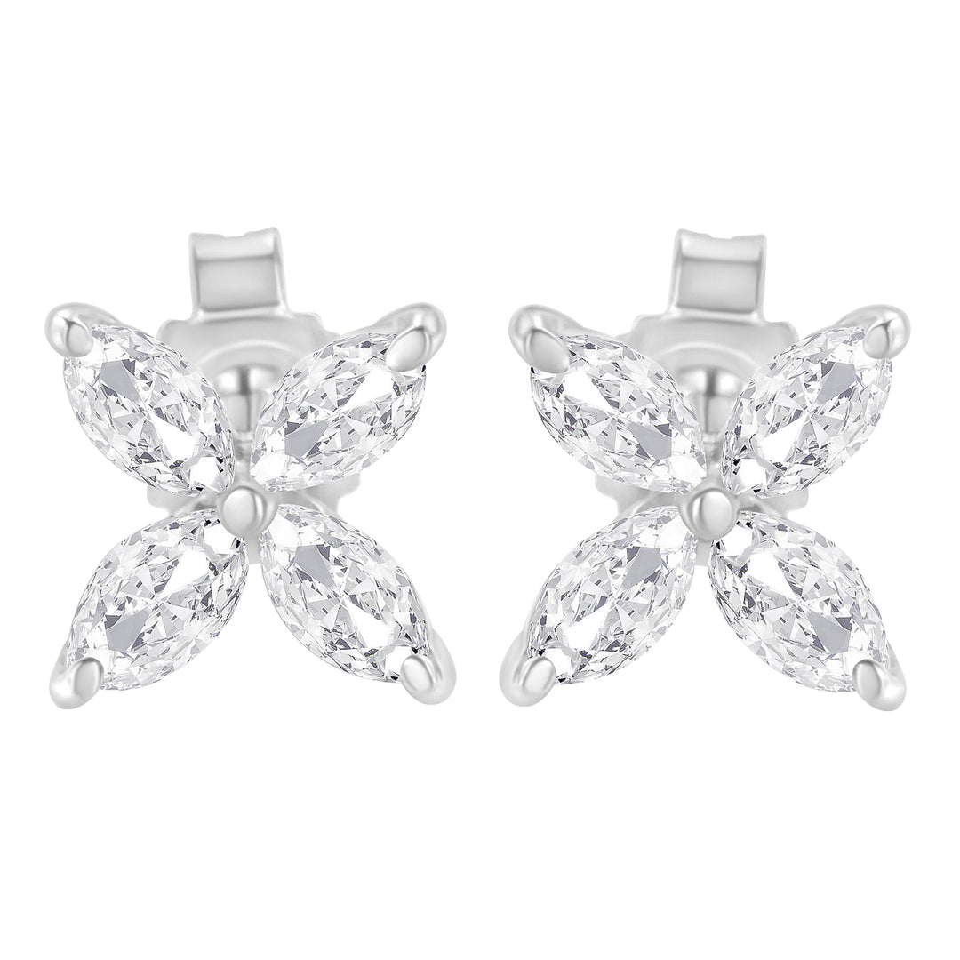 14K White Gold 1/2 Cttw Marquise Diamond 8 Stone Floral Leaf Stud Earrings (H-I Color, SI1-SI2 Clarity)