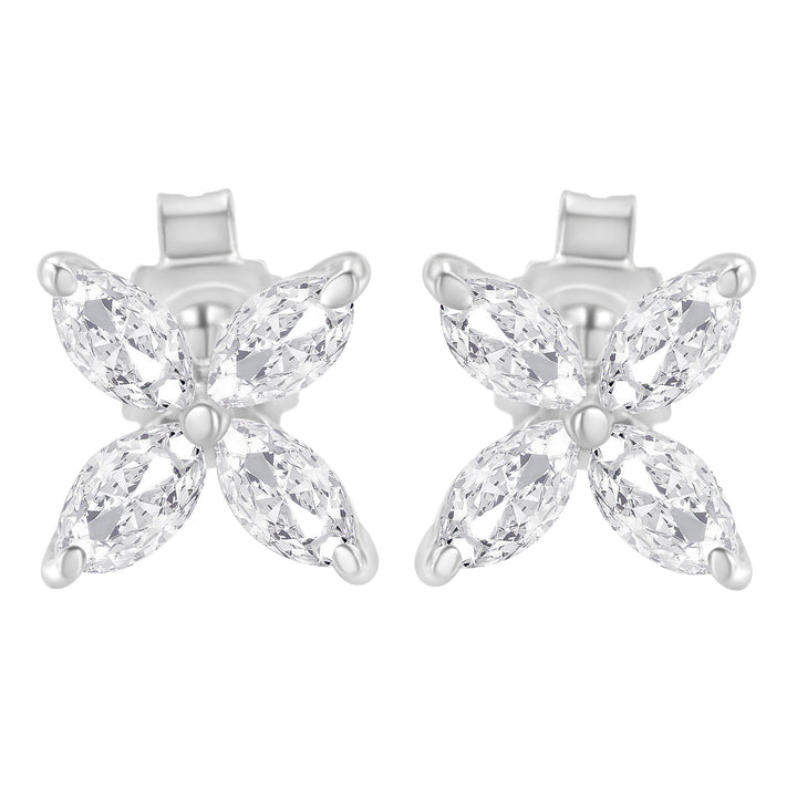 14K White Gold 1/2 Cttw Marquise Diamond 8 Stone Floral Leaf Stud Earrings (H-I Color, SI1-SI2 Clarity)