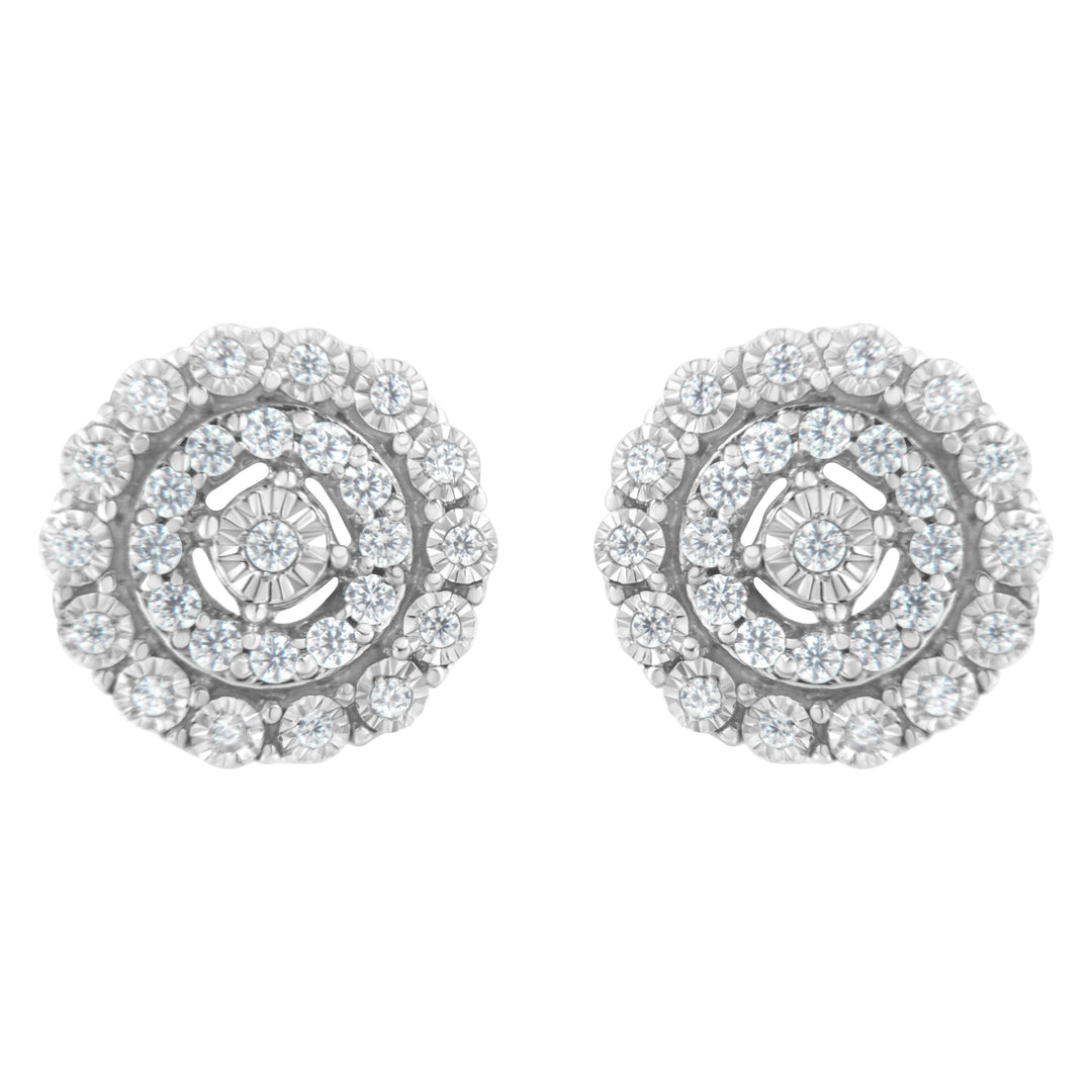 10KT White Gold 1/2 cttw Double Halo Brilliant Round-Cut Diamond Stud Earrings (I-J Clarity, I2-I3 Color)