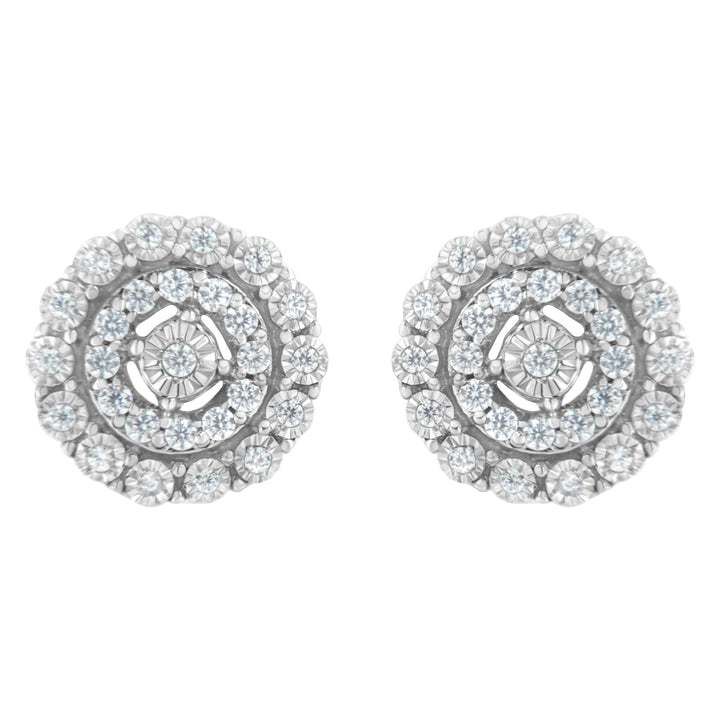 10KT White Gold 1/2 cttw Double Halo Brilliant Round-Cut Diamond Stud Earrings (I-J Clarity, I2-I3 Color)