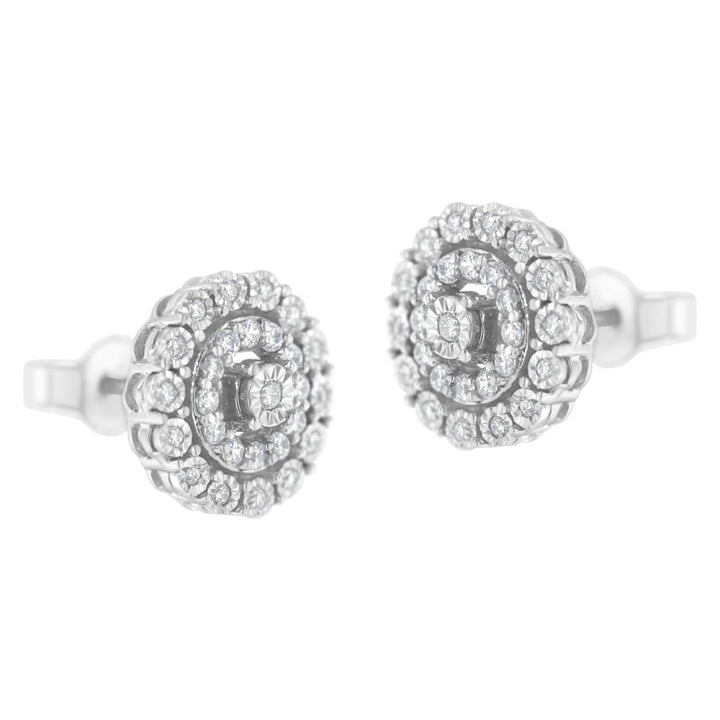 10KT White Gold 1/2 cttw Double Halo Brilliant Round-Cut Diamond Stud Earrings (I-J Clarity, I2-I3 Color)
