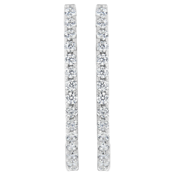 14K White Gold 2.0 Cttw Round Brilliant Cut Diamond Oblong Hinged Leverback Hoop Earrings (I-J Color, I1-I2 Clarity)