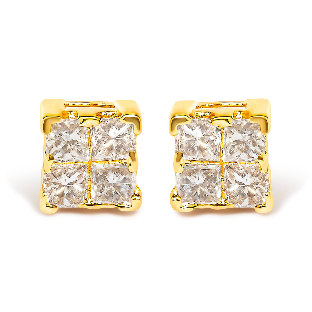 14K Yellow Gold 1/4 Cttw Invisible Set Princess-Cut Diamond Square Stud Earring (J-K Color, I1-I2 Clarity)