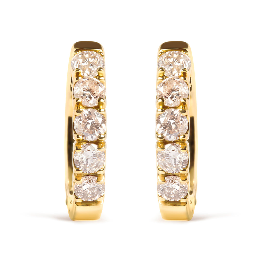 10K Yellow Gold 1/2 Cttw Round-Cut Diamond Hoop Earrings