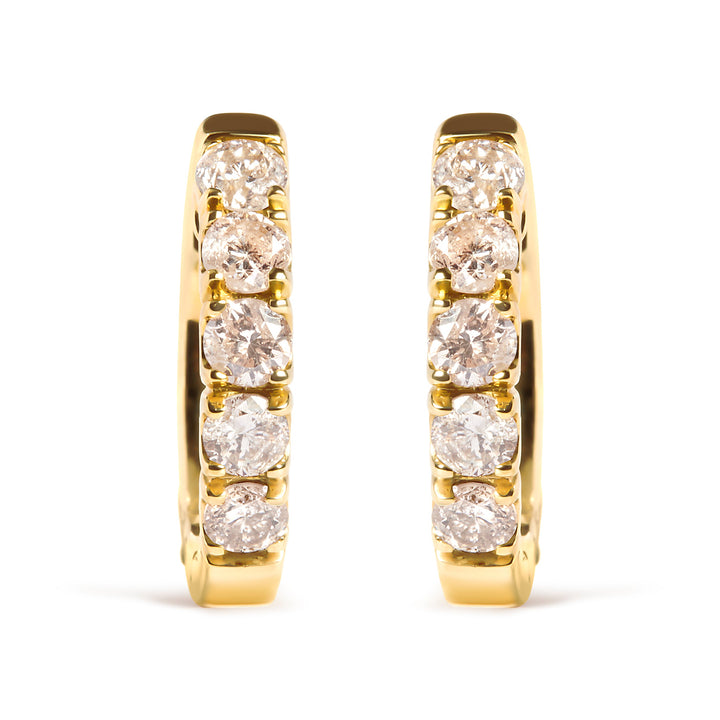 10K Yellow Gold 1/2 Cttw Round-Cut Diamond Hoop Earrings