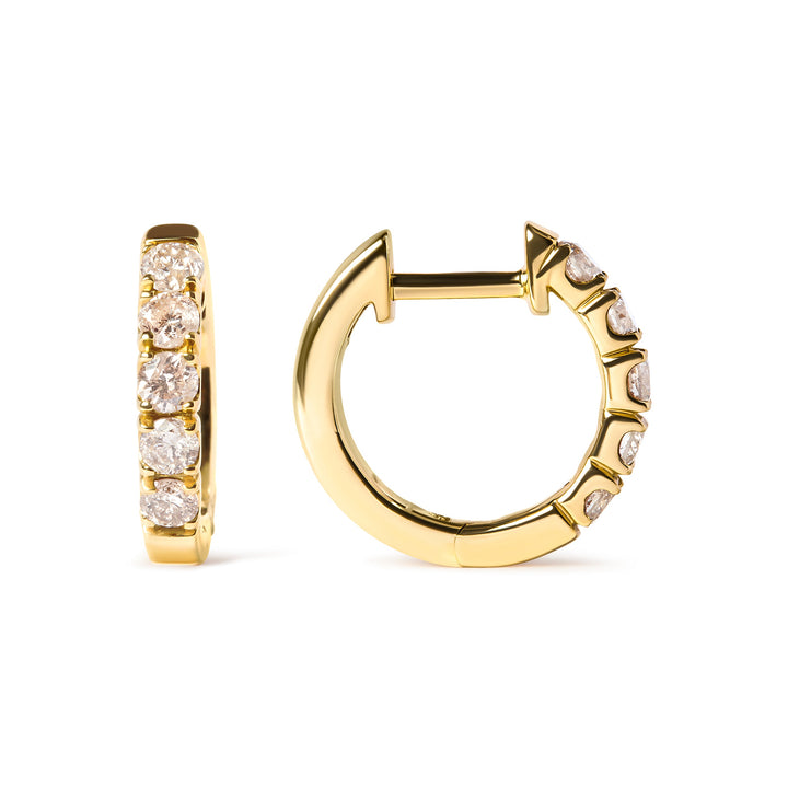 10K Yellow Gold 1/2 Cttw Round-Cut Diamond Hoop Earrings