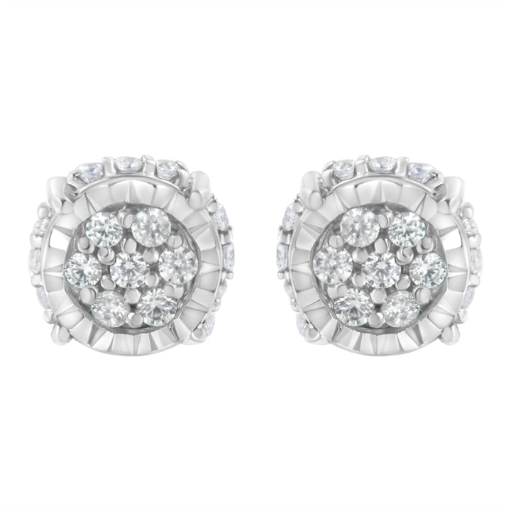.925 Sterling Silver 1/3 cttw Round-cut Diamond Floral Stud Earring (I-J Clarity, I3 Color)