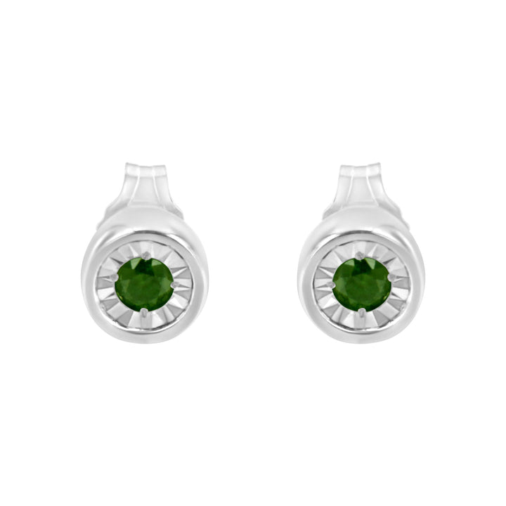 .925 Sterling Silver 1/5 Cttw Round Brilliant-Cut Green Diamond Miracle-Set Stud Earrings (Fancy Color-Enhanced, I1-I2 Clarity)