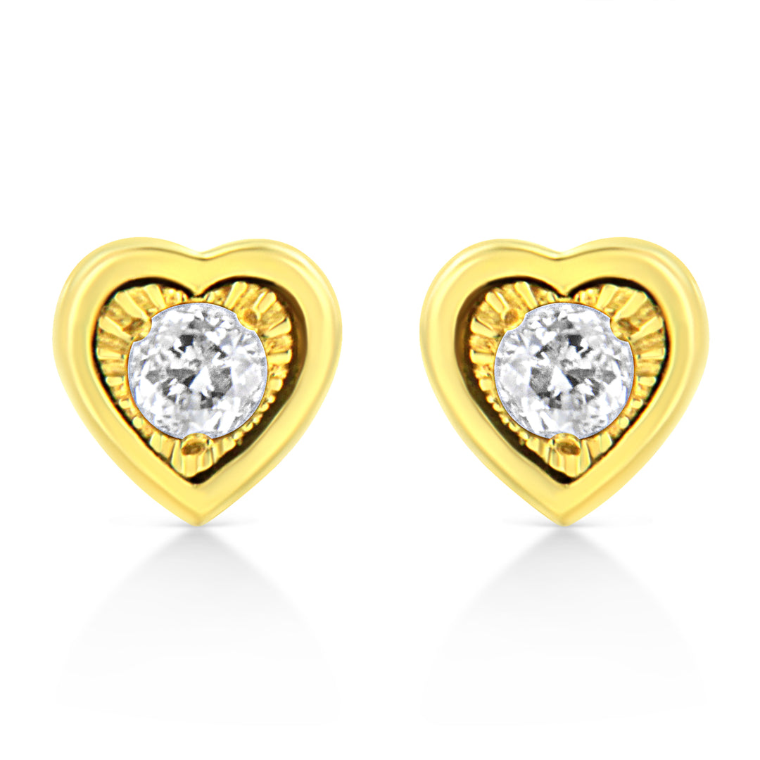 10K Yellow Gold Plated .925 Sterling Silver 1/10 Cttw Miracle-Set Diamond Circle Shape Stud Earrings (K-L Color, I2-I3 Clarity)