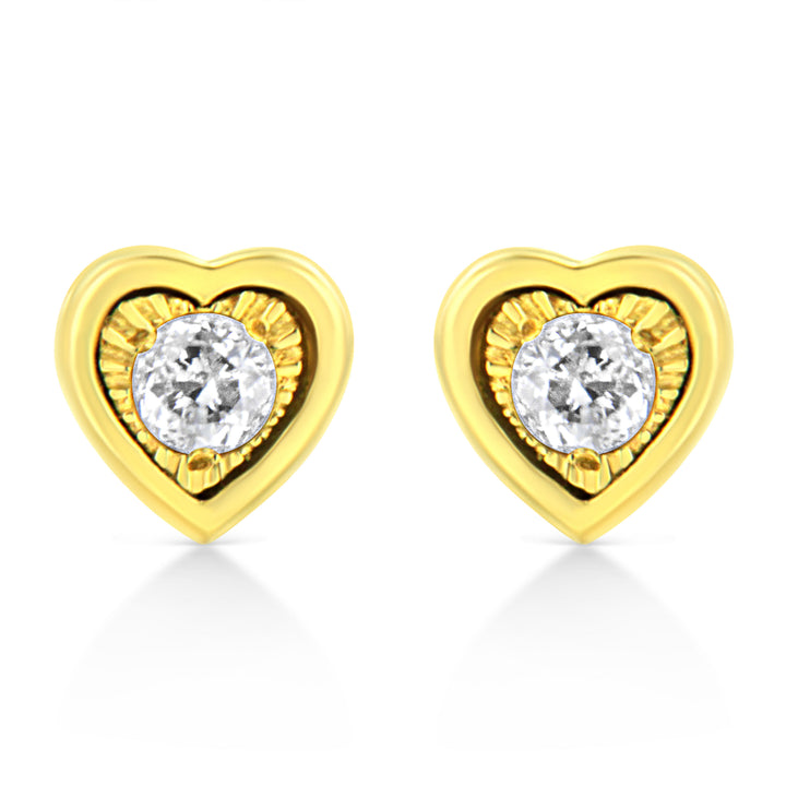 10K Yellow Gold Plated .925 Sterling Silver 1/10 Cttw Miracle-Set Diamond Circle Shape Stud Earrings (K-L Color, I2-I3 Clarity)
