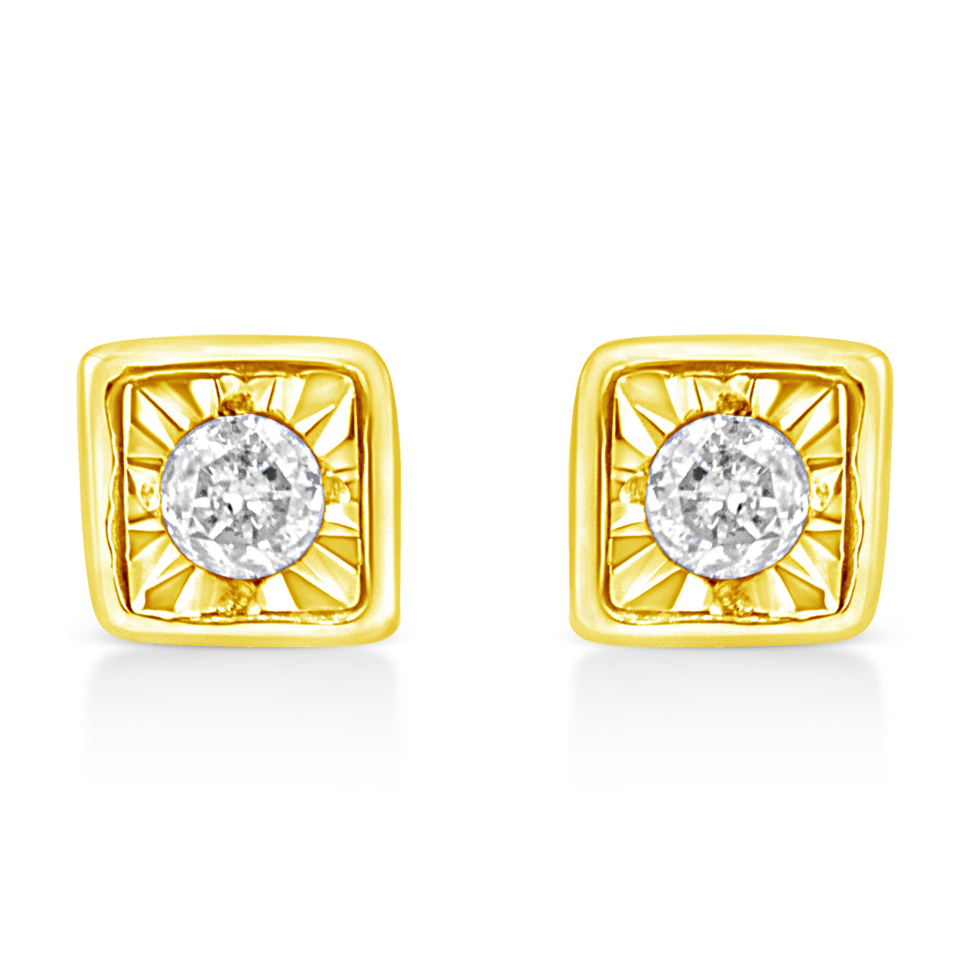 10K Yellow Gold Plated .925 Sterling Silver 1/10 Cttw Miracle-Set Diamond Circle Shape Stud Earrings (K-L Color, I2-I3 Clarity)