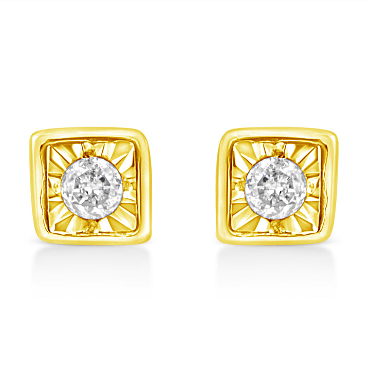 10K Yellow Gold Plated .925 Sterling Silver 1/10 Cttw Miracle-Set Diamond Circle Shape Stud Earrings (K-L Color, I2-I3 Clarity)