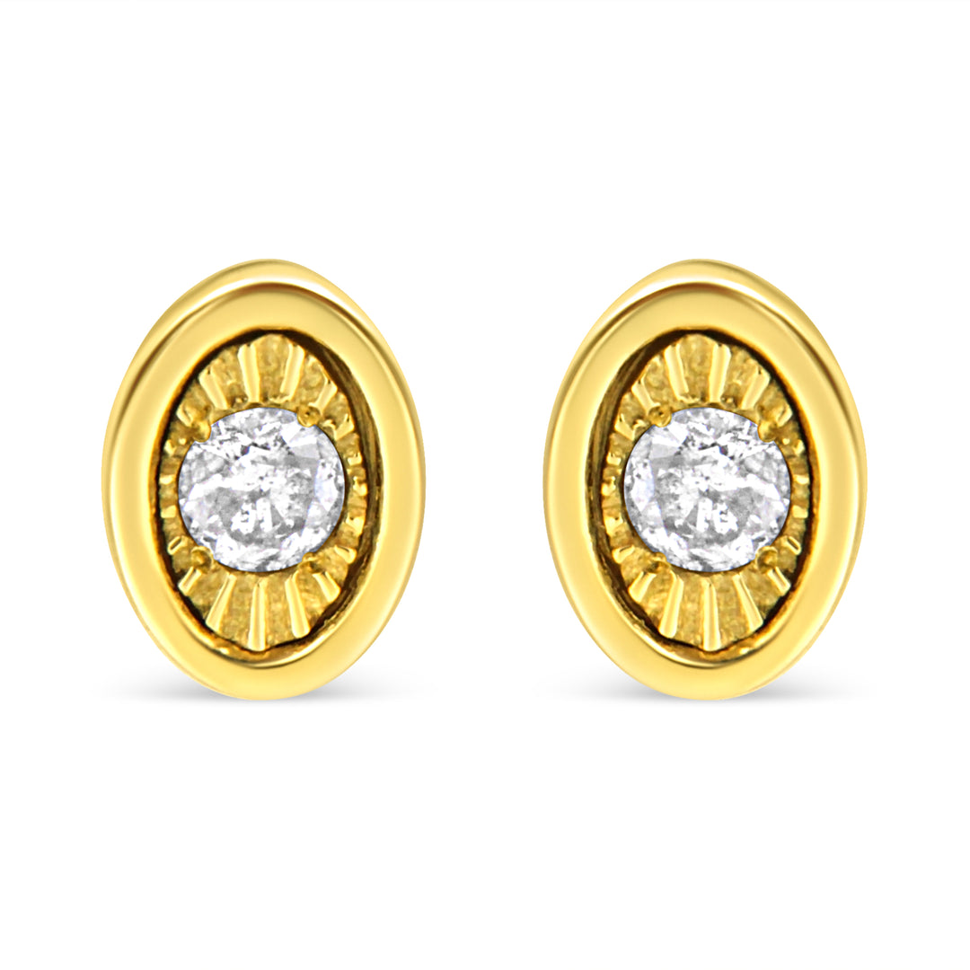 10K Yellow Gold Plated .925 Sterling Silver 1/10 Cttw Miracle-Set Diamond Circle Shape Stud Earrings (K-L Color, I2-I3 Clarity)