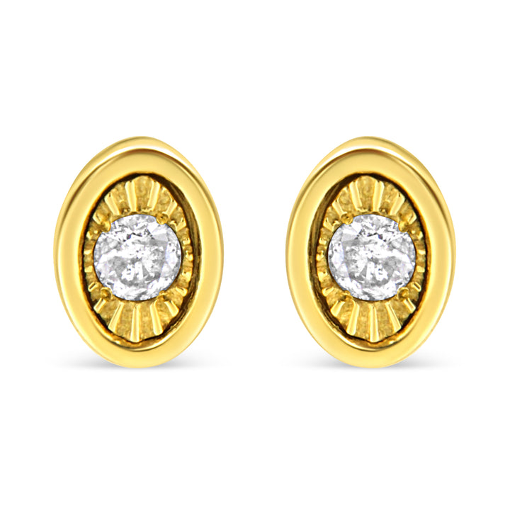 10K Yellow Gold Plated .925 Sterling Silver 1/10 Cttw Miracle-Set Diamond Circle Shape Stud Earrings (K-L Color, I2-I3 Clarity)